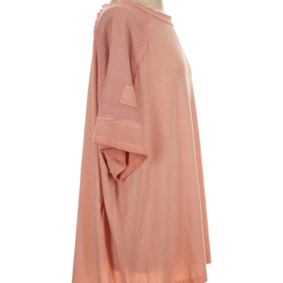 POL Peachy Coral Oversized Waffle-Knit Sleeves Tunic - Picture 3 of 7